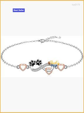 Sterling Silver Adjustable Anklet with Infinity Heart Paw Print Charm